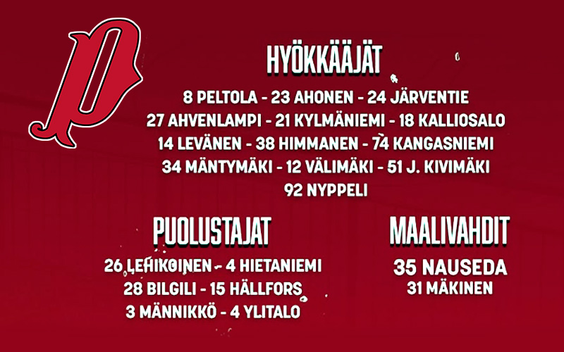 Kokoonpano illan otteluun