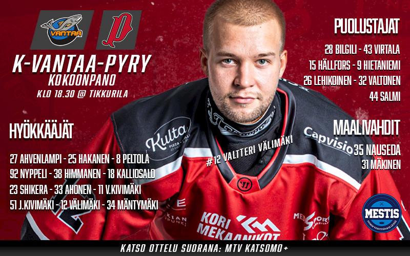 Pyry aloittaa viikon ottelunsa Vantaalla