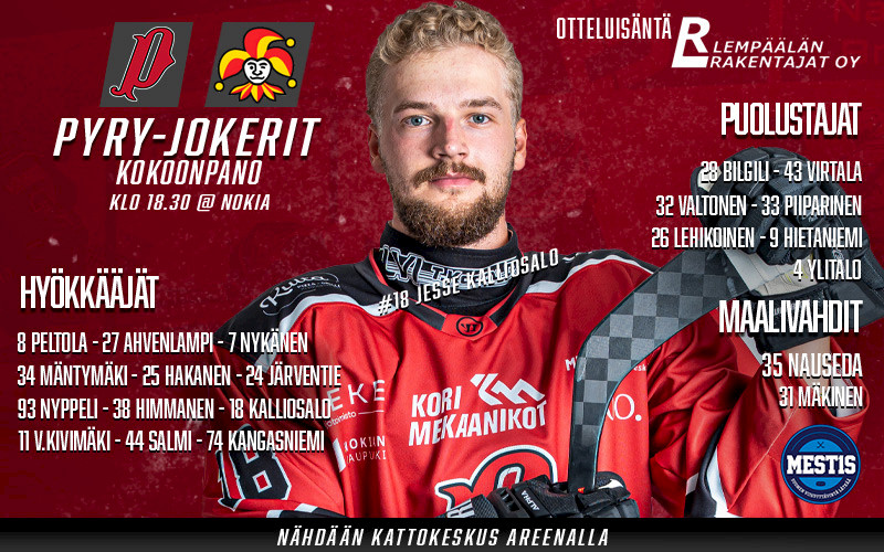 Pyry kohtaa tänään Jokerit viimeisen kerran runkosarjassa