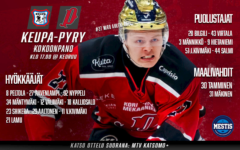 Pyry nappasi komean voiton ja jatkaa tänään Keuruulla